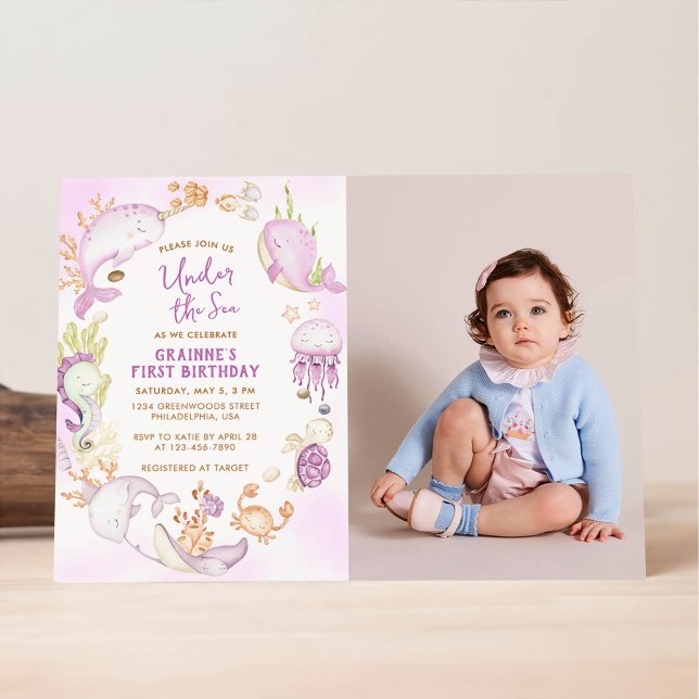 Under the Sea Pink Girl First Birthday Party Invitation (Creator Uploaded)