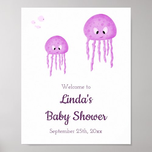 Under the Sea Pink Jellyfish Baby Shower Welcome Poster