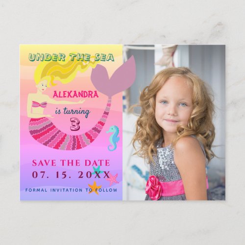 Under The Sea Pink Mermaid Birthday Save The Date Announcement Postcard