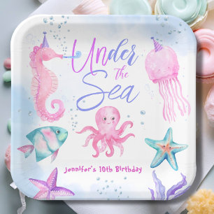 Under The Sea! Pink Ocean Girl 10th Birthday Paper Plates