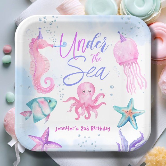 Under The Sea! Pink Ocean Girl 2nd Birthday  Paper Plates (Creator Uploaded)