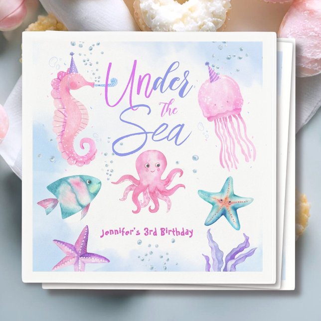 Under The Sea! Pink Ocean Girl 3rd Birthday  Napkins (Creator Uploaded)