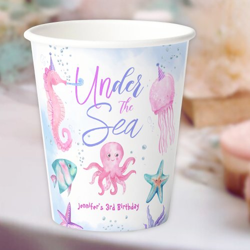 Under The Sea Pink Ocean Girl 3rd Birthday Paper Cups
