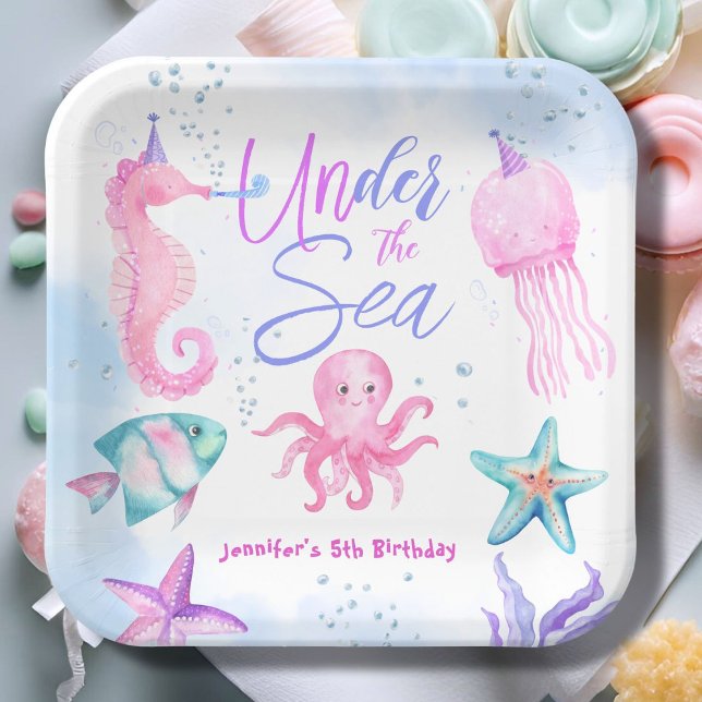 Under The Sea! Pink Ocean Girl 5th Birthday  Paper Paper Plates (Creator Uploaded)