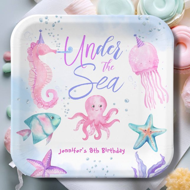 Under The Sea! Pink Ocean Girl 9th Birthday  Paper Paper Plates (Creator Uploaded)