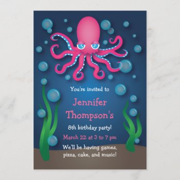 Under The Sea Pink Octopus Birthday Invitations by nyxxie at Zazzle