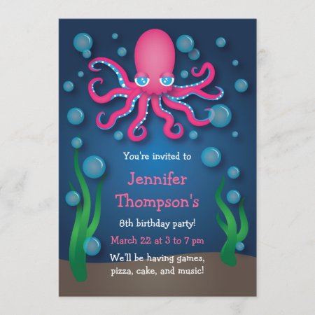 Under The Sea Pink Octopus Birthday Invitations