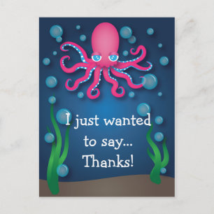 Under the Sea Pink Octopus Thank You Postcard