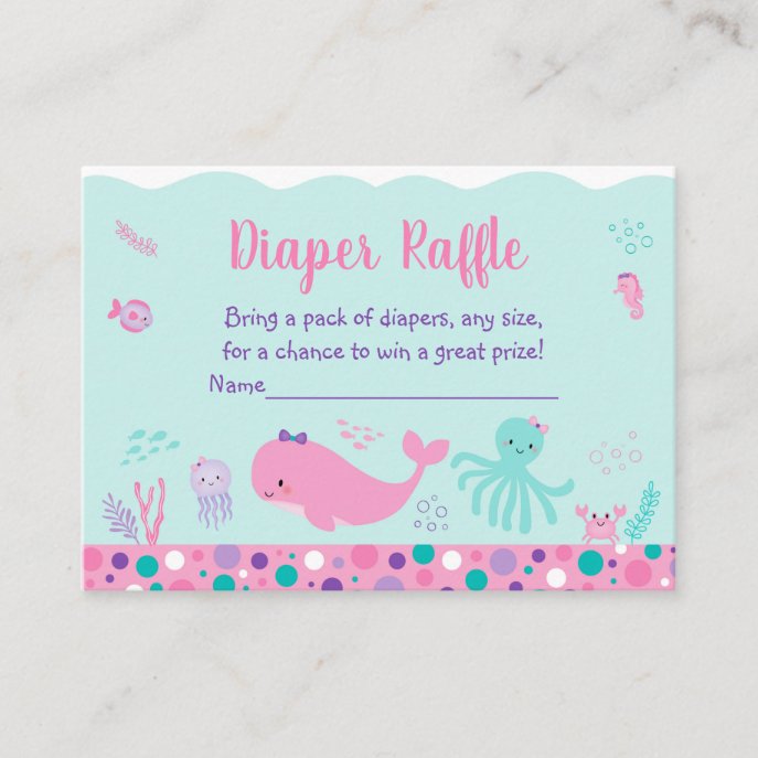 Under The Sea Pink Purple Baby Diaper Raffle Enclosure Card