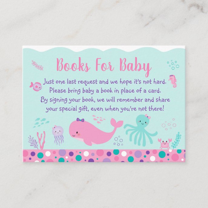 Under The Sea Pink Purple Baby Shower Book Request Enclosure Card