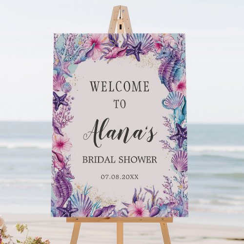 Under the Sea Pink Purple Bridal Shower Welcome Foam Board