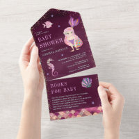 Under the Sea Pink Purple Mermaid Baby Shower All In One Invitation