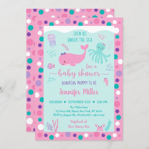 Under The Sea Pink Purple Nautical Baby Shower Invitation