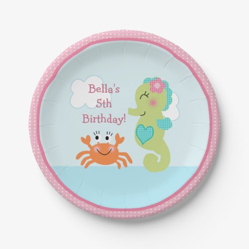 Under the Sea Pink Seahorse Crab Paper Plate