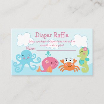 Under The Sea/pink Whale Diaper Raffle Tickets Enclosure Card by Personalizedbydiane at Zazzle