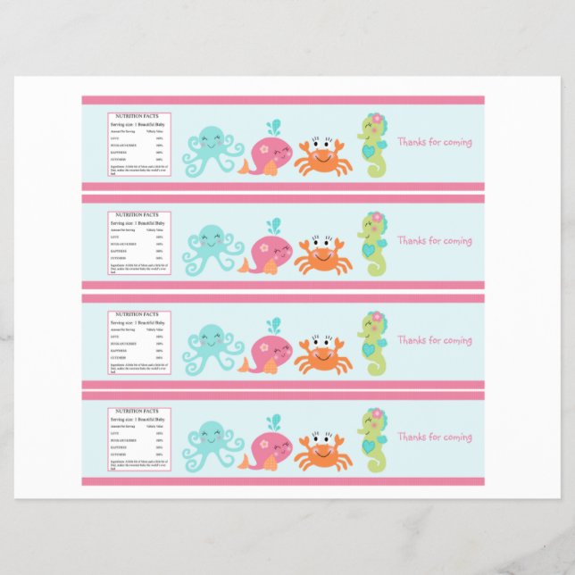 Under the Sea/Pink Whale Water Bottle Labels Flyer (Front)