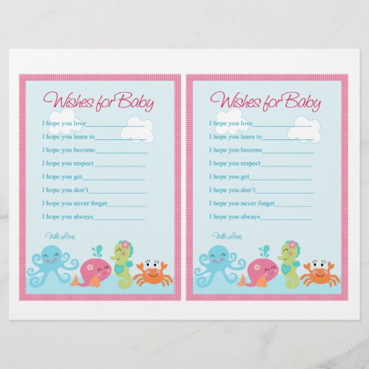 Under the Sea/Pink Whale "Wishes for Baby" notes (Front)