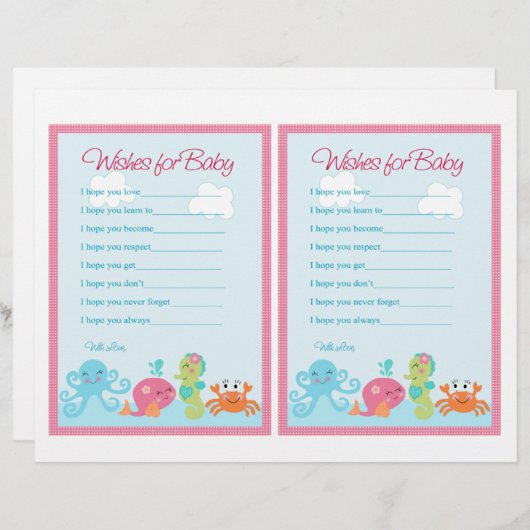 Under the Sea/Pink Whale "Wishes for Baby" notes (Front/Back)
