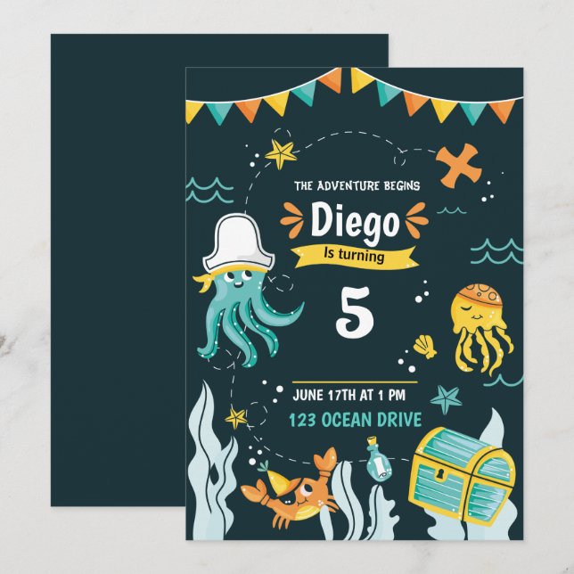 Under The Sea Pirate Birthday Invitation (Front/Back)