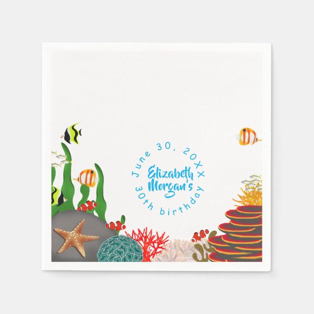 Under the Sea Plants Fish Corals Birthday Party  Napkins (Front)