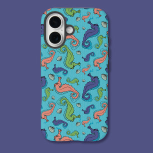 Under the Sea - Playful Seahorse and Shell Pattern iPhone 16 Case