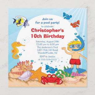 Under the Sea Pool Party Birthday Invitation boy