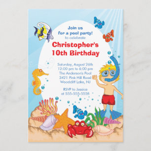 Under the Sea Pool Party Birthday Invitation boy