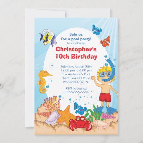 Under the Sea Pool Party Birthday Invitation boy