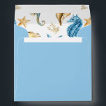 Under the Sea Pre-Printed Return Address Square Envelope<br><div class="desc">NOTE: Changeable Envelope Color | Under the Sea Blue Gold Pre-Printed Return Address Envelope featuring seahorses,  starfishes,  seashells and coral reefs.</div>