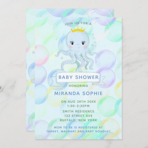 Under The Sea Prince Octopus Boy Baby Shower Invitation