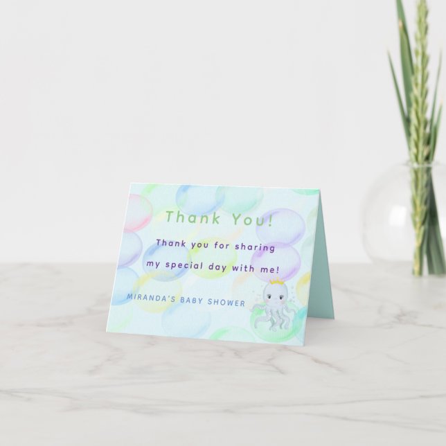 Under The Sea Prince Octopus Boy Baby Shower Thank You Card (Front)