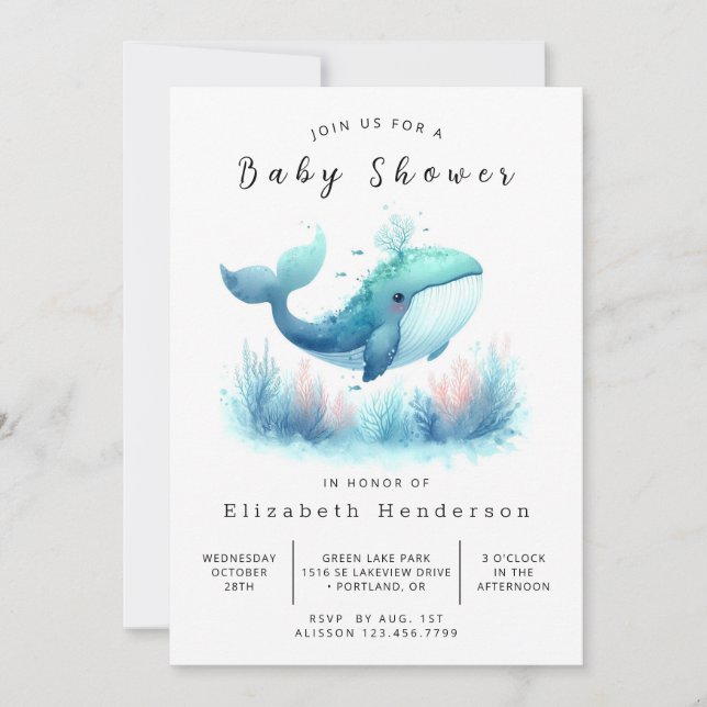 Under The Sea Printable Whale Baby Shower Invitation (Front)
