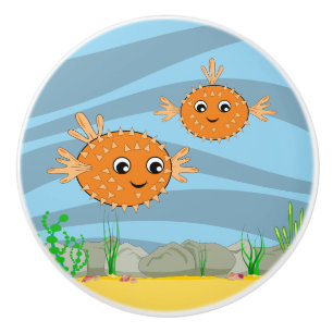 Under the Sea Puffer Fish Ceramic Knob