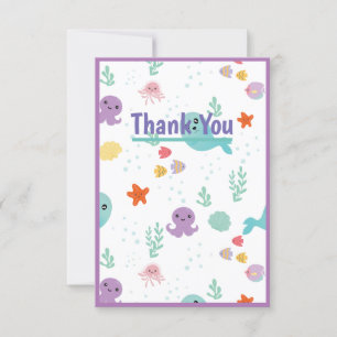 Under The Sea Purple Baby Shower Fish Thank You Card
