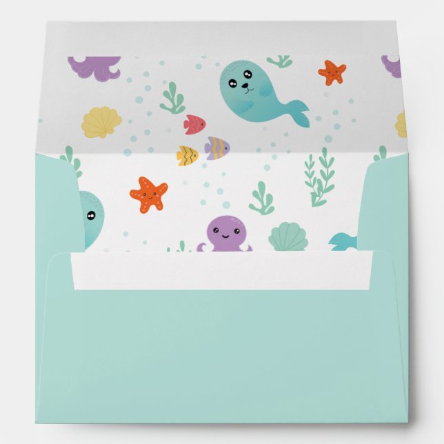 Under The Sea Purple Baby Shower Fish Water Envelope (Back (Bottom))