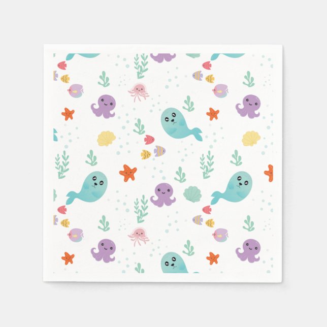 Under The Sea Purple Baby Shower Fish Water Napkins (Front)