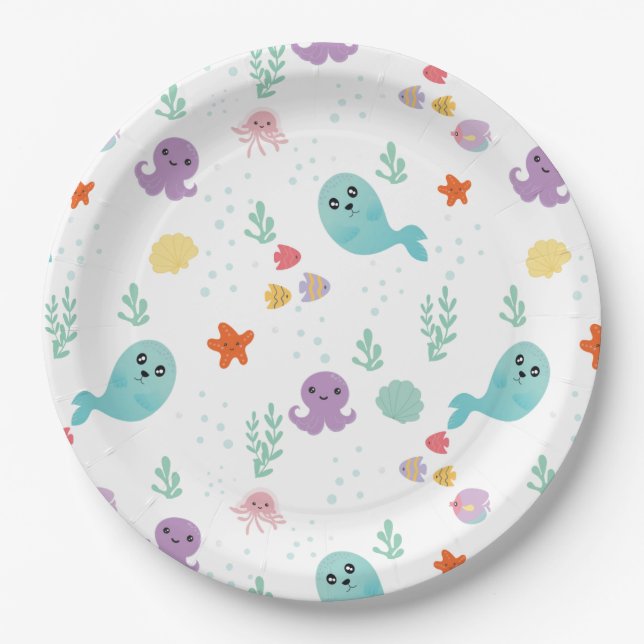 Under The Sea Purple Baby Shower Fish Water Paper Plates (Front)