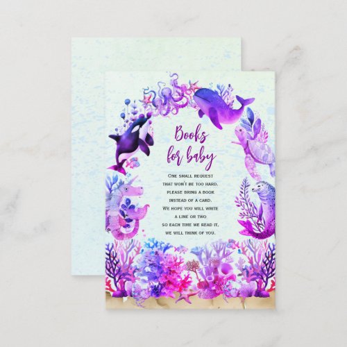 Under the sea purple Books for baby baby shower Enclosure Card