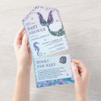 Under the Sea Purple Mermaid Baby Shower All In One Invitation