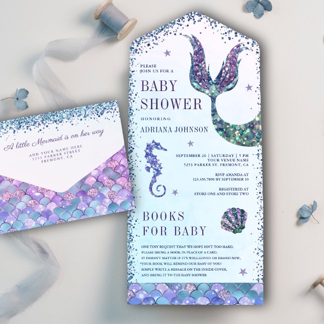 Under the Sea Purple Mermaid Baby Shower All In One Invitation (Creator Uploaded)
