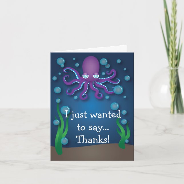 Under the Sea Purple Octopus Thank You Card (Front)
