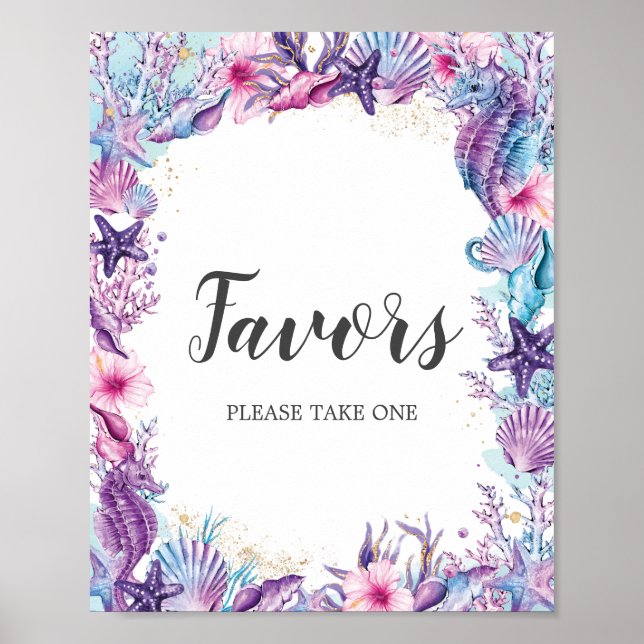 Under the Sea Purple Pink Birthday Shower Favors Poster (Front)