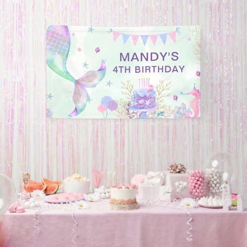 Under the Sea Purple Teal Little Mermaid Birthday Banner