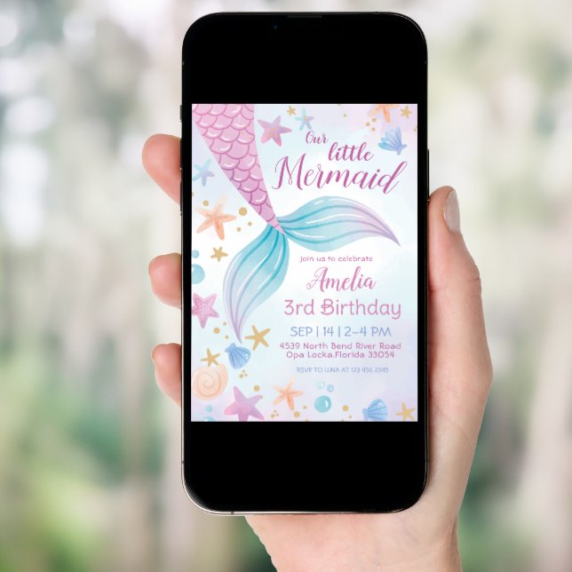 Under the Sea Purple Teal Little Mermaid Birthday Invitation (Front Digital)