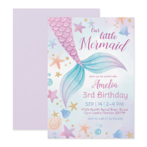 Under the Sea Purple Teal Little Mermaid Birthday Invitation
