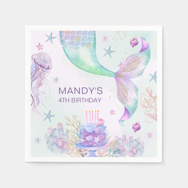 Under the Sea Purple Teal Little Mermaid Napkins (Front)