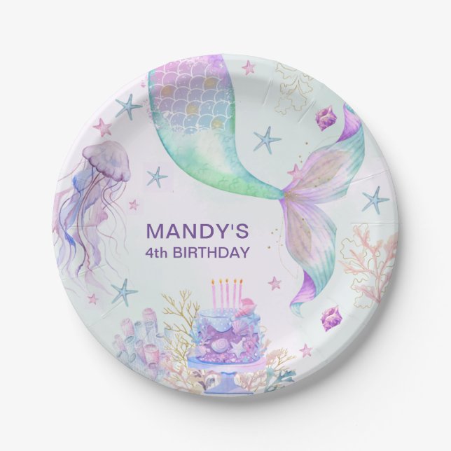 Under the Sea Purple Teal Little Mermaid  Paper Plates (Front)