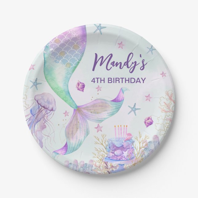 Under the Sea Purple Teal Little Mermaid Paper Plates (Front)