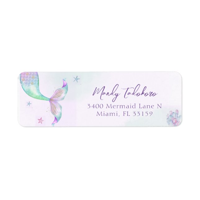 Under the Sea Purple Teal Little Mermaid Return  Label (Front)