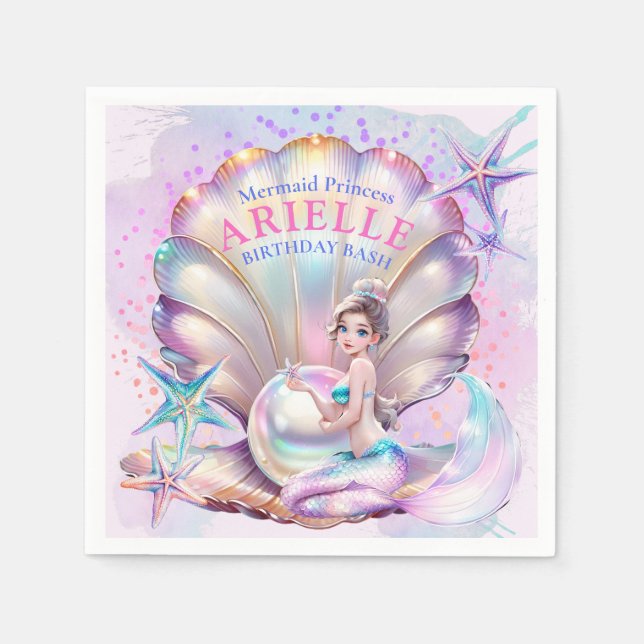 Under The Sea Purple & Teal Mermaid Birthday Bash Napkins (Front)